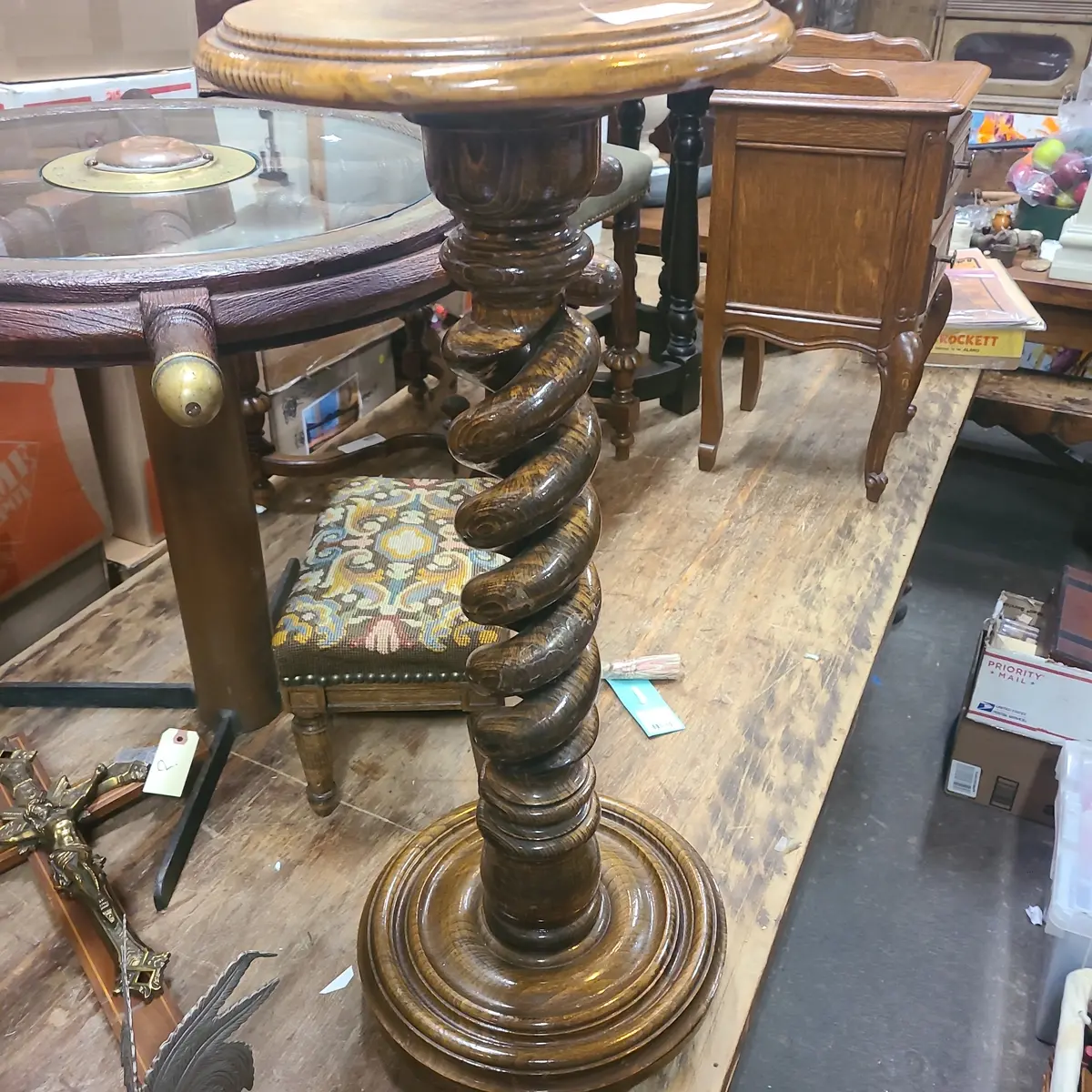 Open Beechwood Barley Twist Plant Stand 1
