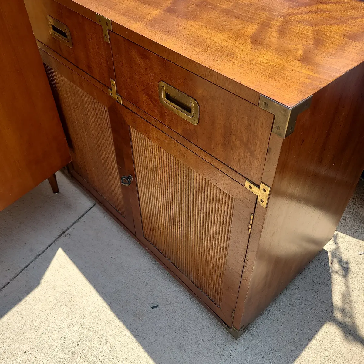 Wood Console With Inset Brass Handles And Hardware 1