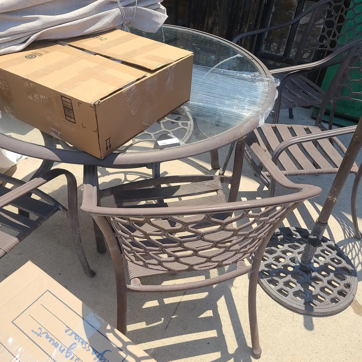 Five Piece Patio Set With Glass Top Table 1