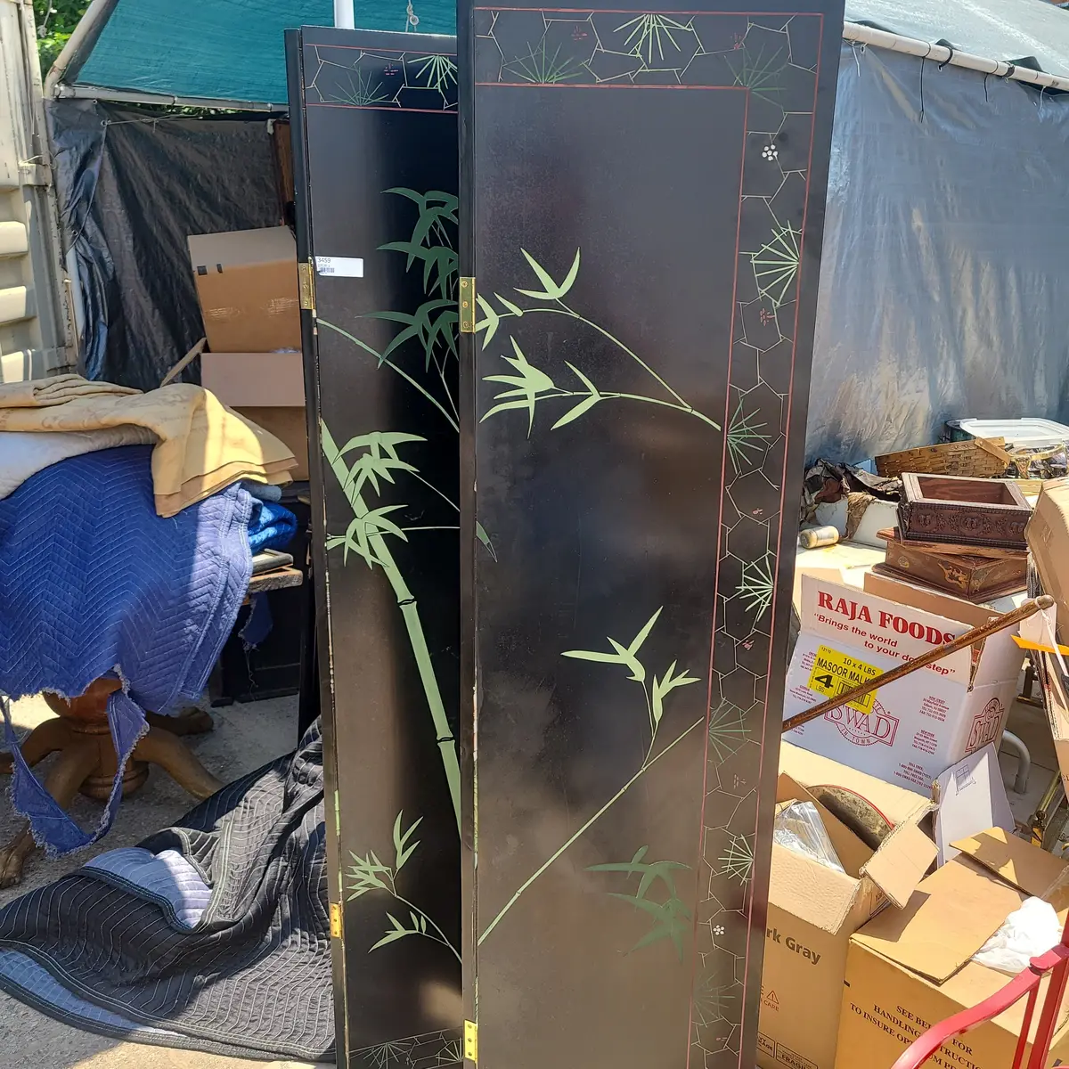 Four Panel Black Screen With Bamboo Motif 1