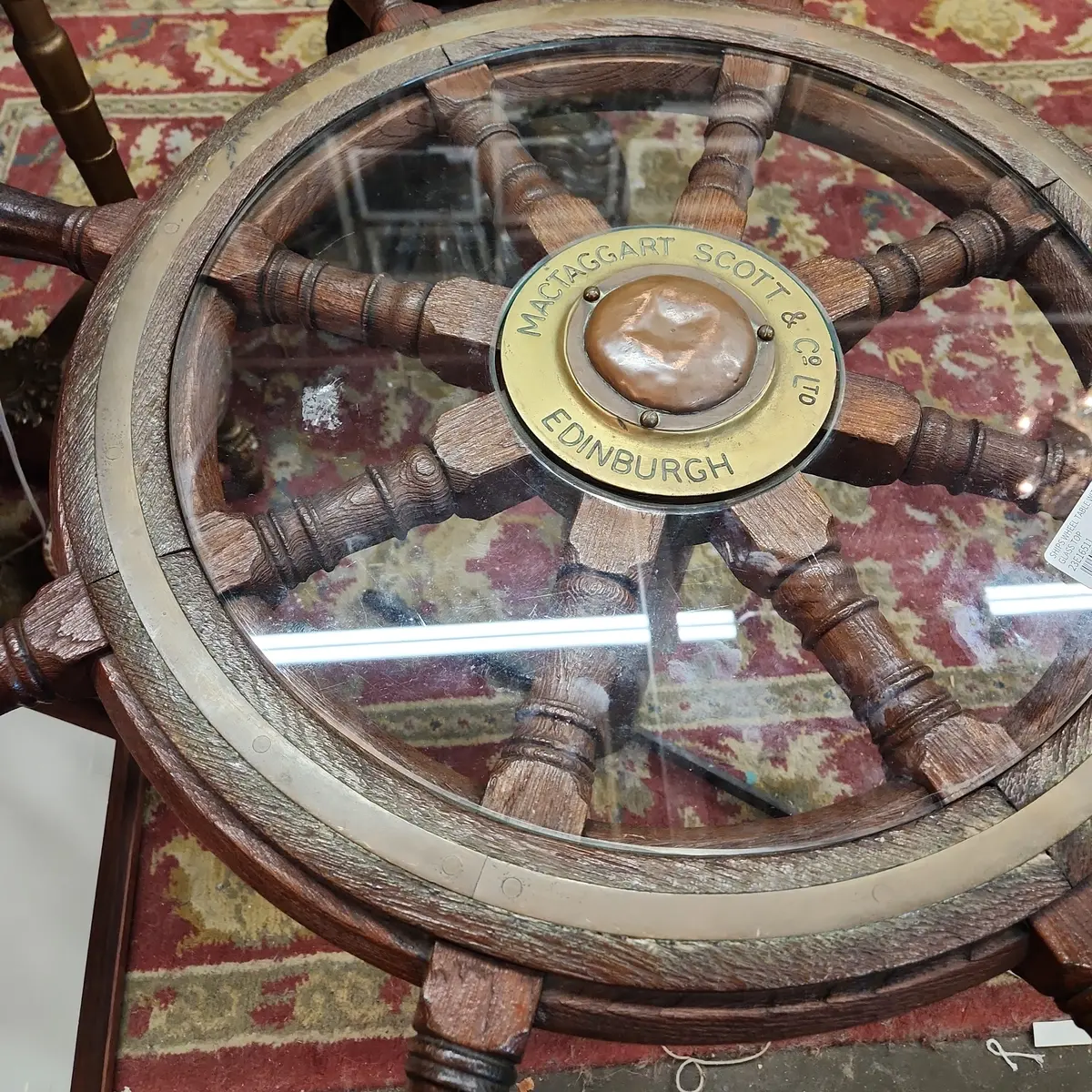 Ships Wheel Table With Glass Top 1