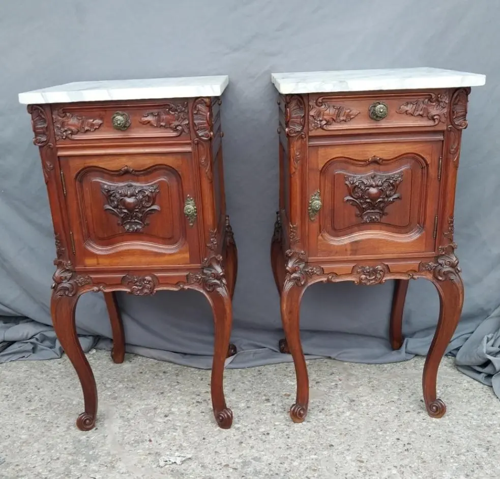 Pair Of Rococo Louis Xv Walnut Stands With As Found Marble Tops 1