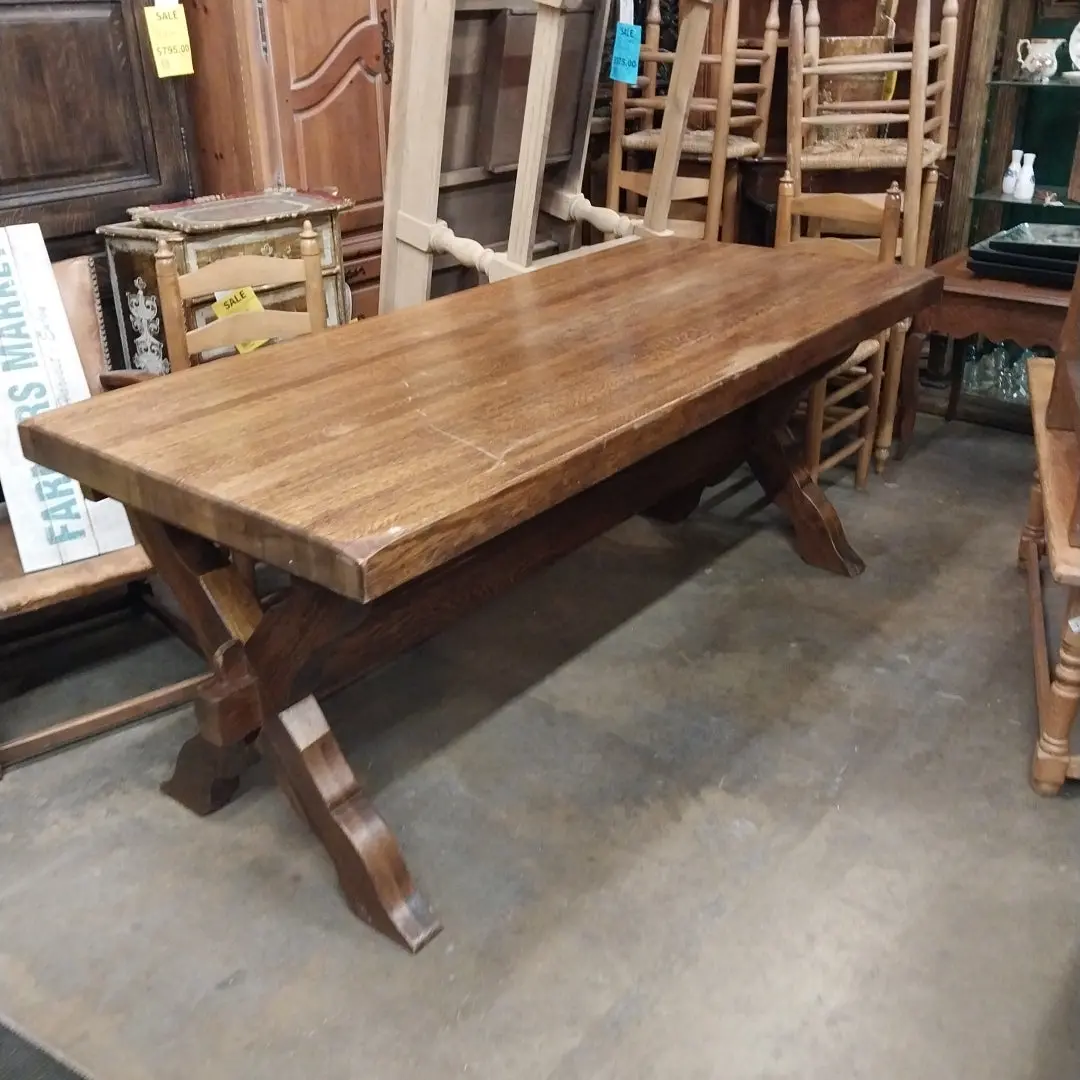 Oak X-Form Trestle Base Dining Table 1