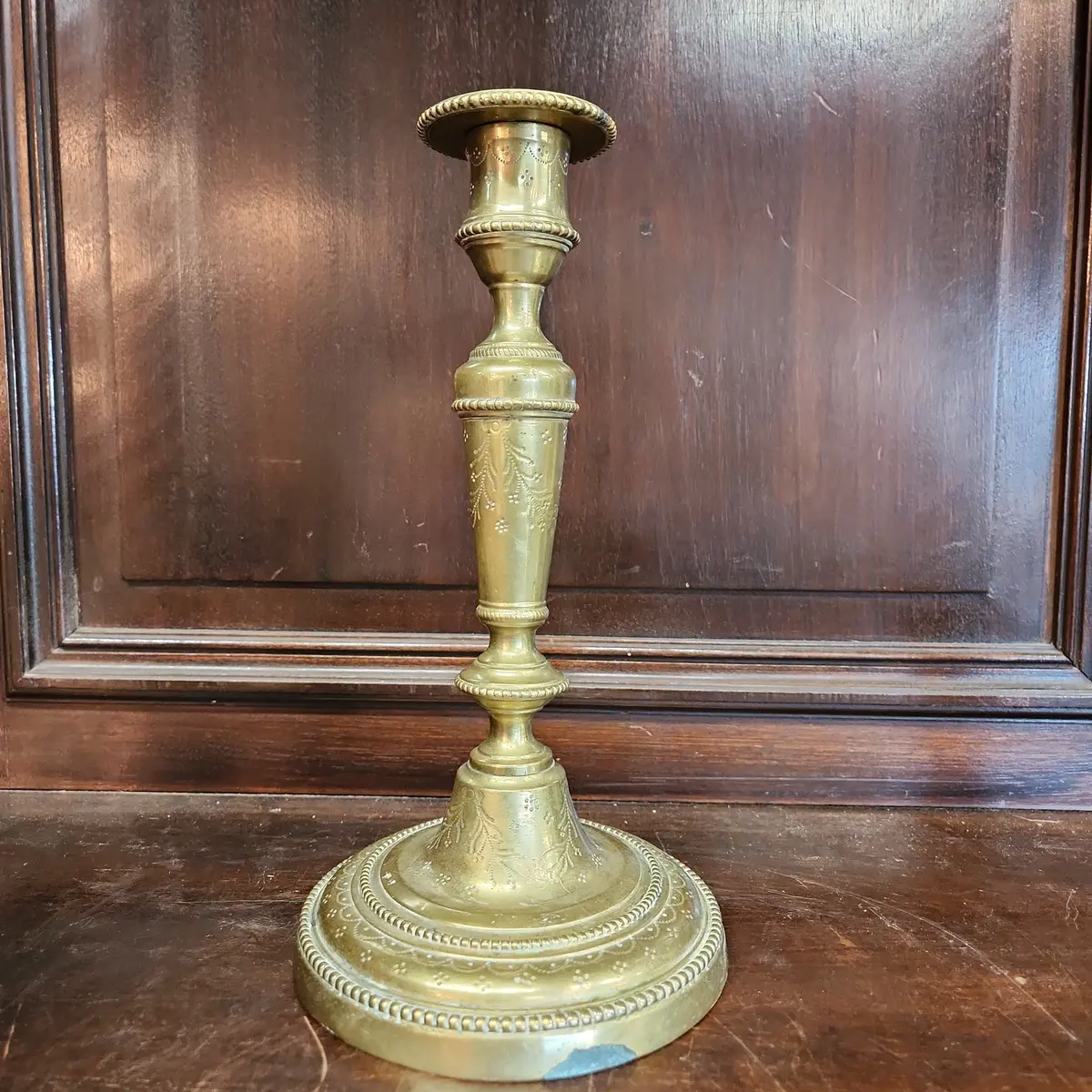 Incised Brass Candlesticks 1