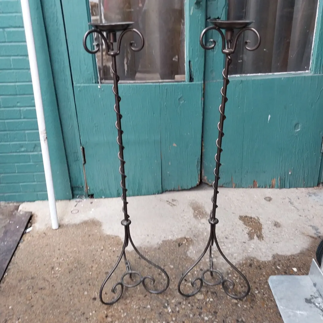 Pair Of Tall Iron Cadle Stands 1