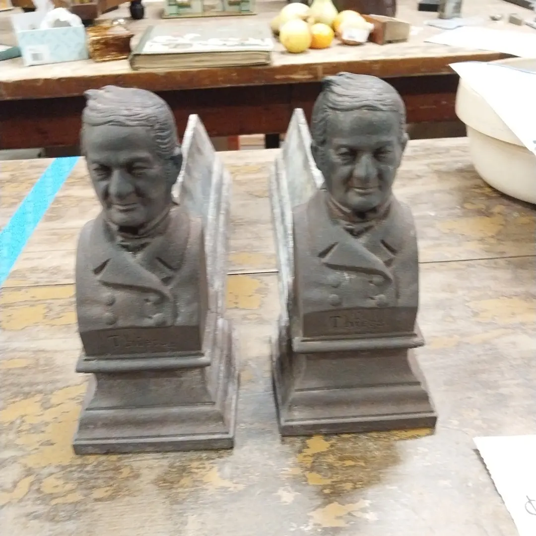 Pair Of 19Th Century Cast Iron Man Bust  Andirons 1