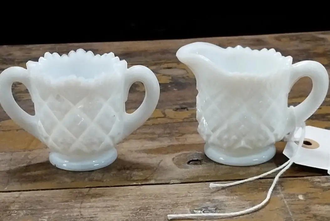 Pair Of Milk Glass Cream And Sugar 1