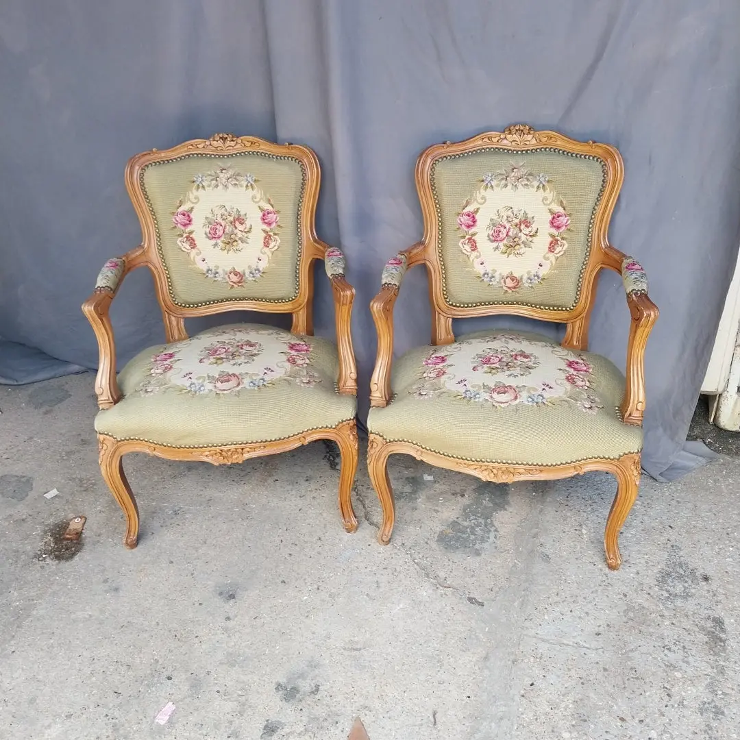 Pair Of Louis Needlepoint Xv Arm Chairs 1