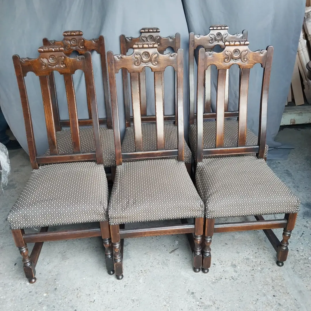 Set Of 6 Slatback Dark Oak Chairs 1