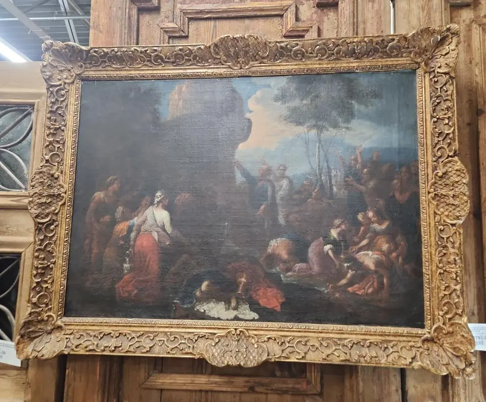 17Th Century French School Large Oil Painting Of Moses Striking The Rock In 19Th C. Frame 1