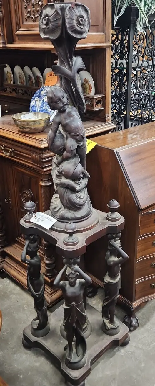 Figural Ladies, Dolphins And Cherubs Mahogany Floor Lamp 1