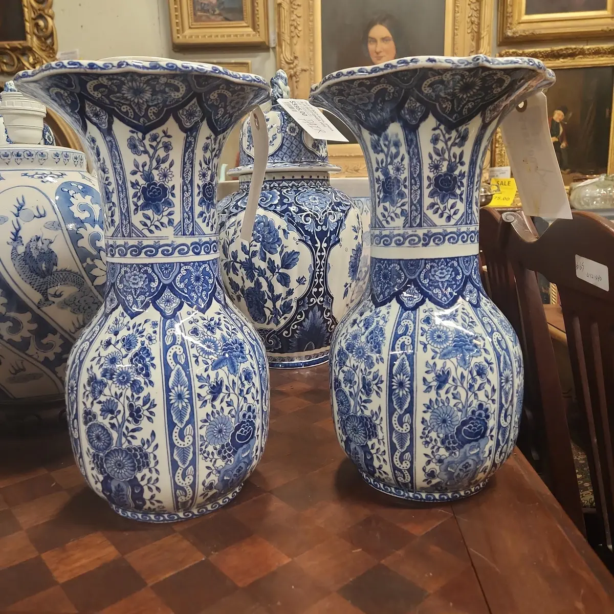 Pair Royal Sphinx Maastricht Blue Delft 2 Piece Vase Set 1