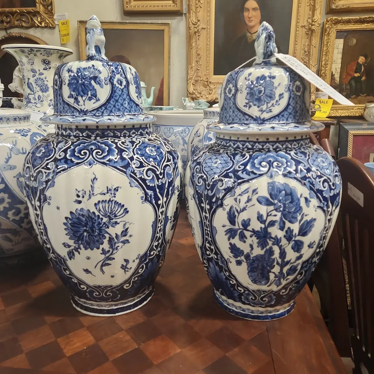 Pair Of P. Regout Maastricht  Blue Delft Ginger Jars 1