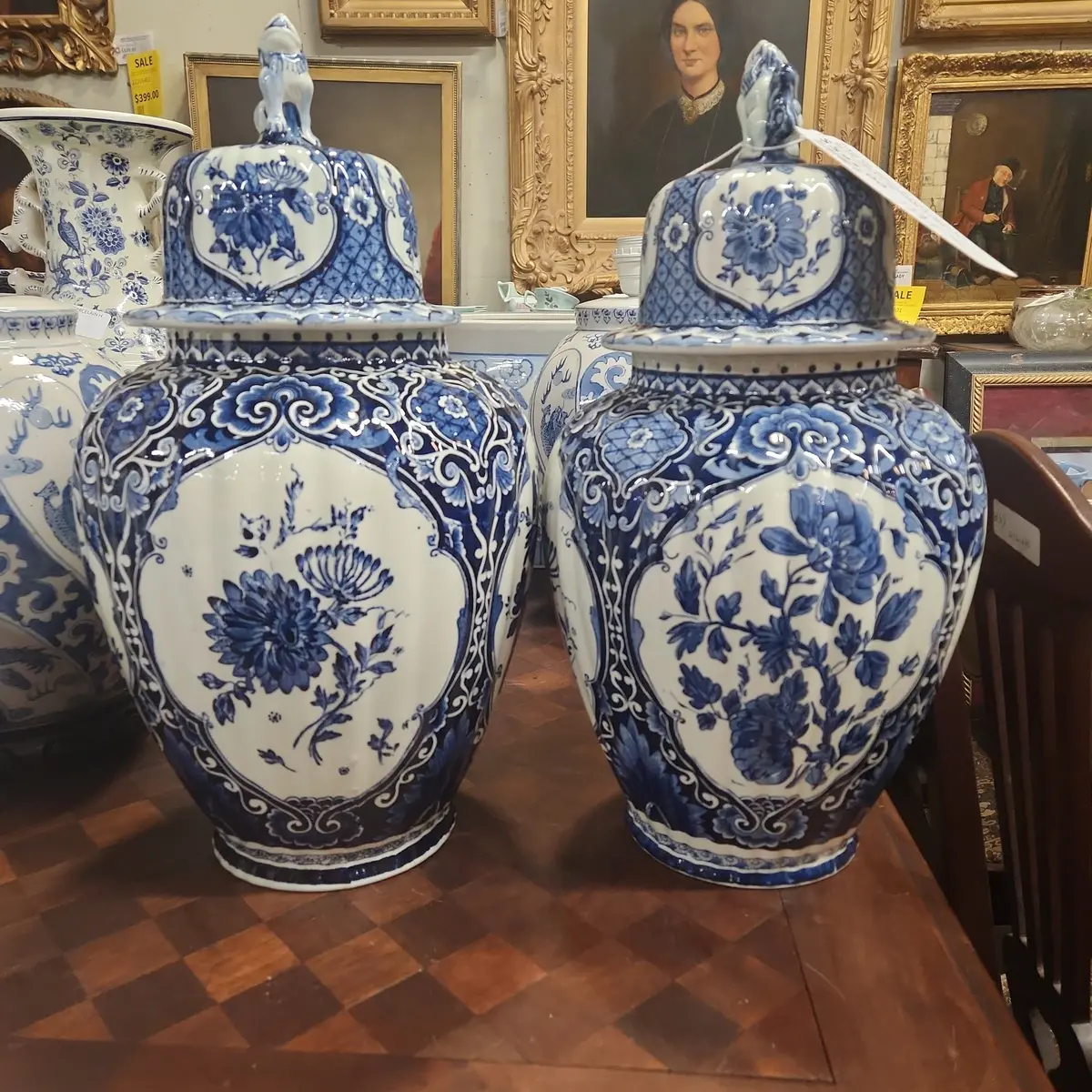 Pair Of Boch Royal Sphinx Blue Delft Ginger Jars 1
