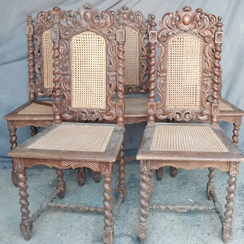 Set Of 3 Barley Twist Chairs With Caned Seats As Found For Parts 1