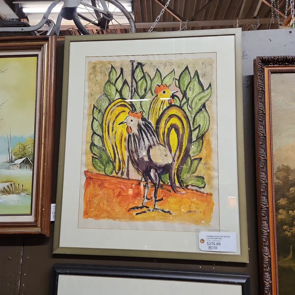 Framed Rooster Water Color Painting 1