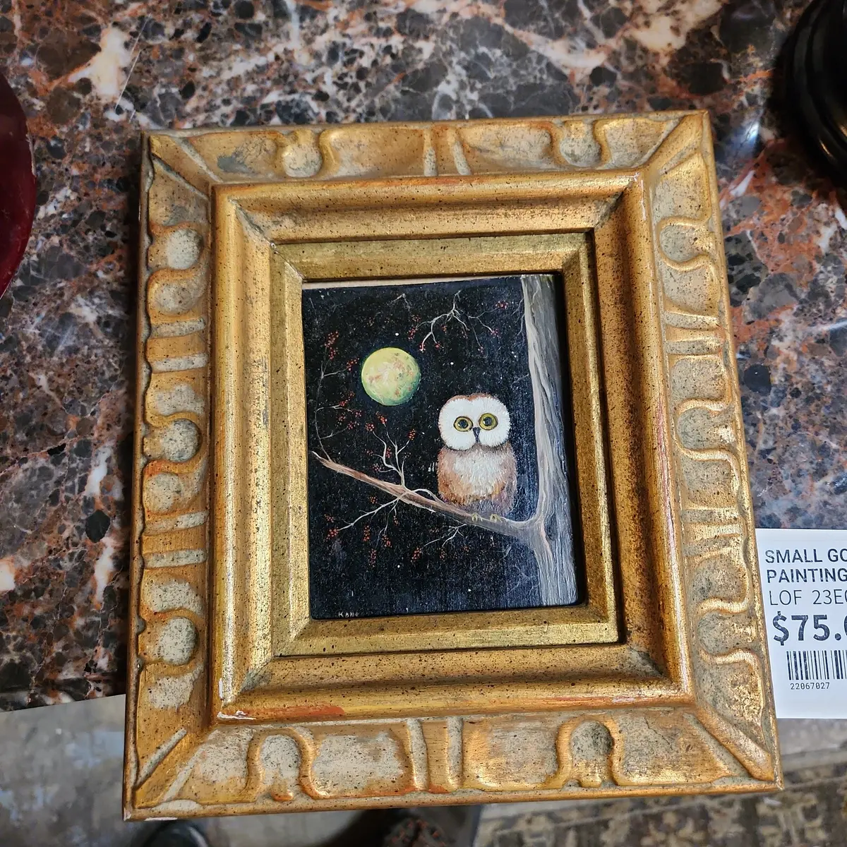 Small Gold Framed Owl Painting 1