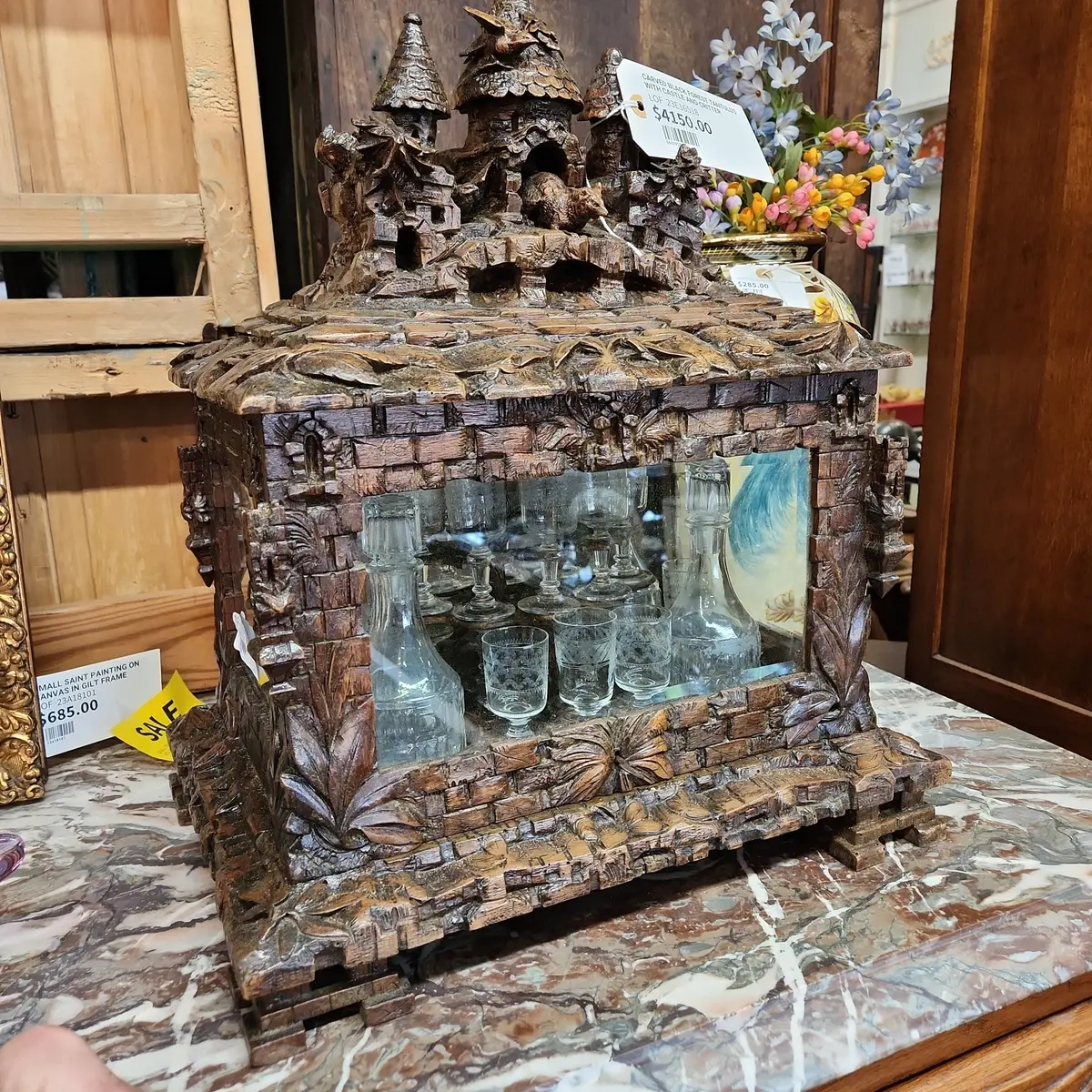 Carved Black Forest Tantulus With Castle And Critter 1