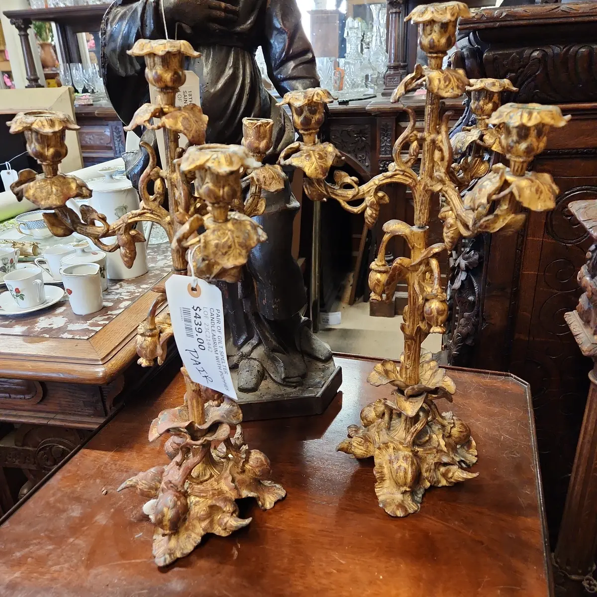 Pair Of Gilt Spelter Candleabrum With Poppies 1