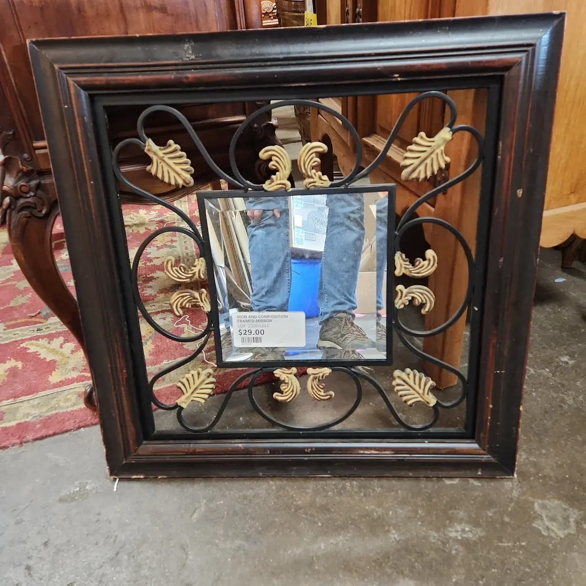 Iron And Composition Framed Mirror 1