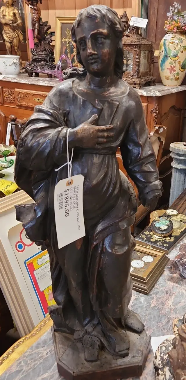 18Th Century Carved Lady Saint Statue 1