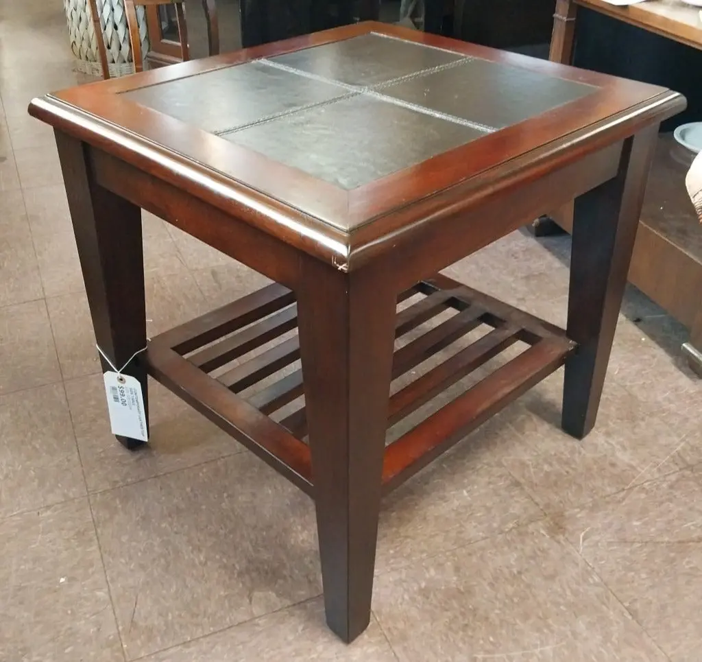 Contemporary Leather Top Side Table 1
