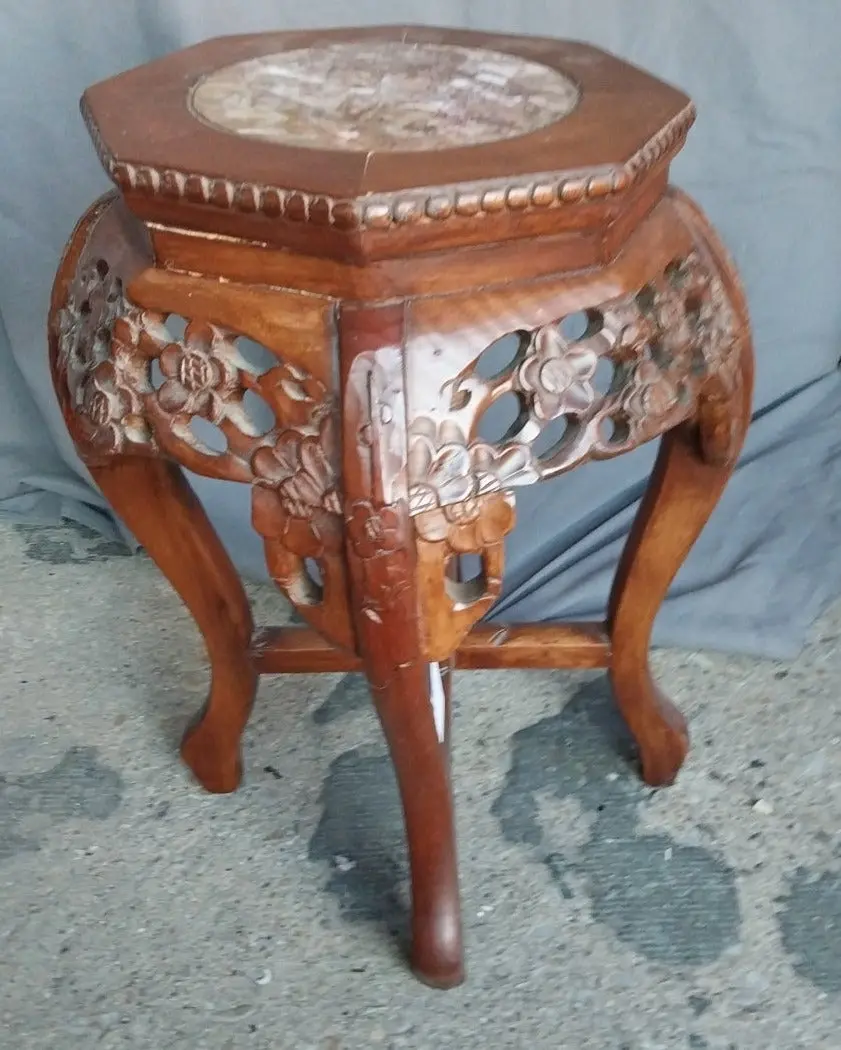 Small Asian Taboret With Marble Inset 1
