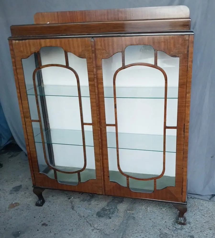English Walnut Curio Cabinet 1