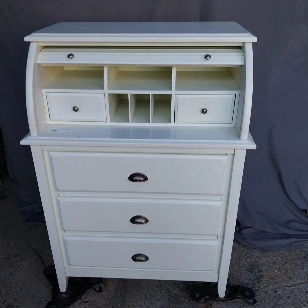 Not Old Painted 3 Drawer Chest With Roll Top 1