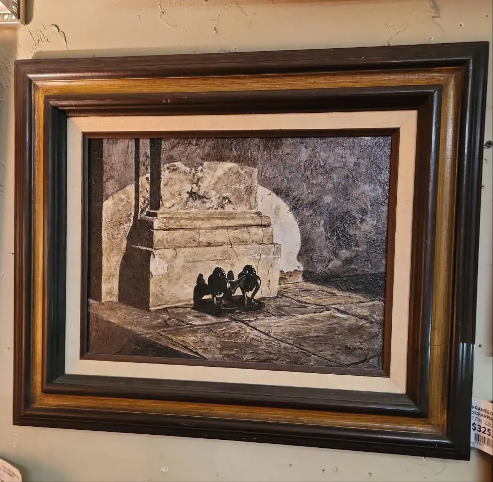 Framed Oil Painting Of Boot Scrapper-By Paul De La Fille 1