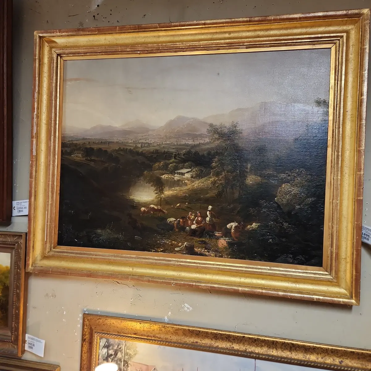 Large George Burnham Oil Painting Landscape Of Mountains And Lake On Canvas 1