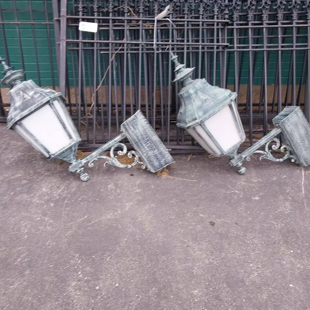 Pair Of Large Green Metal Exterior Sconces 1