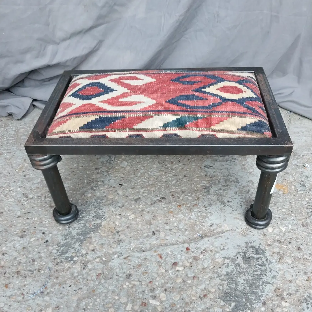 Artist Signed Hand Made Iron Stool With Kilm Cushion 1
