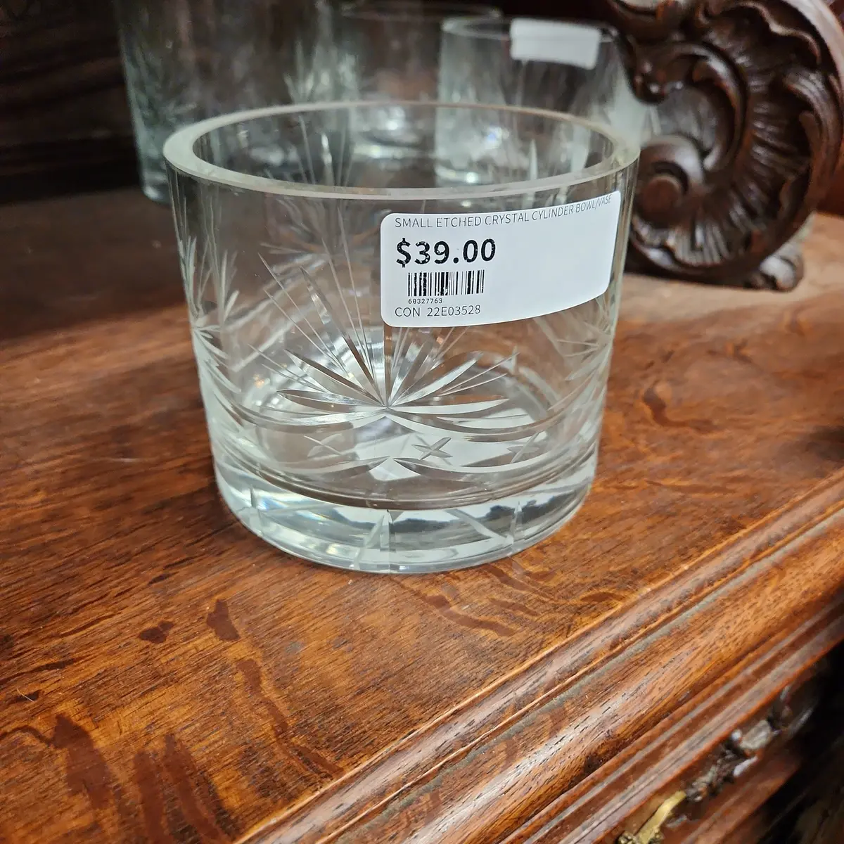 Small Etched Crystal Cylinder Bowl/Vase 1