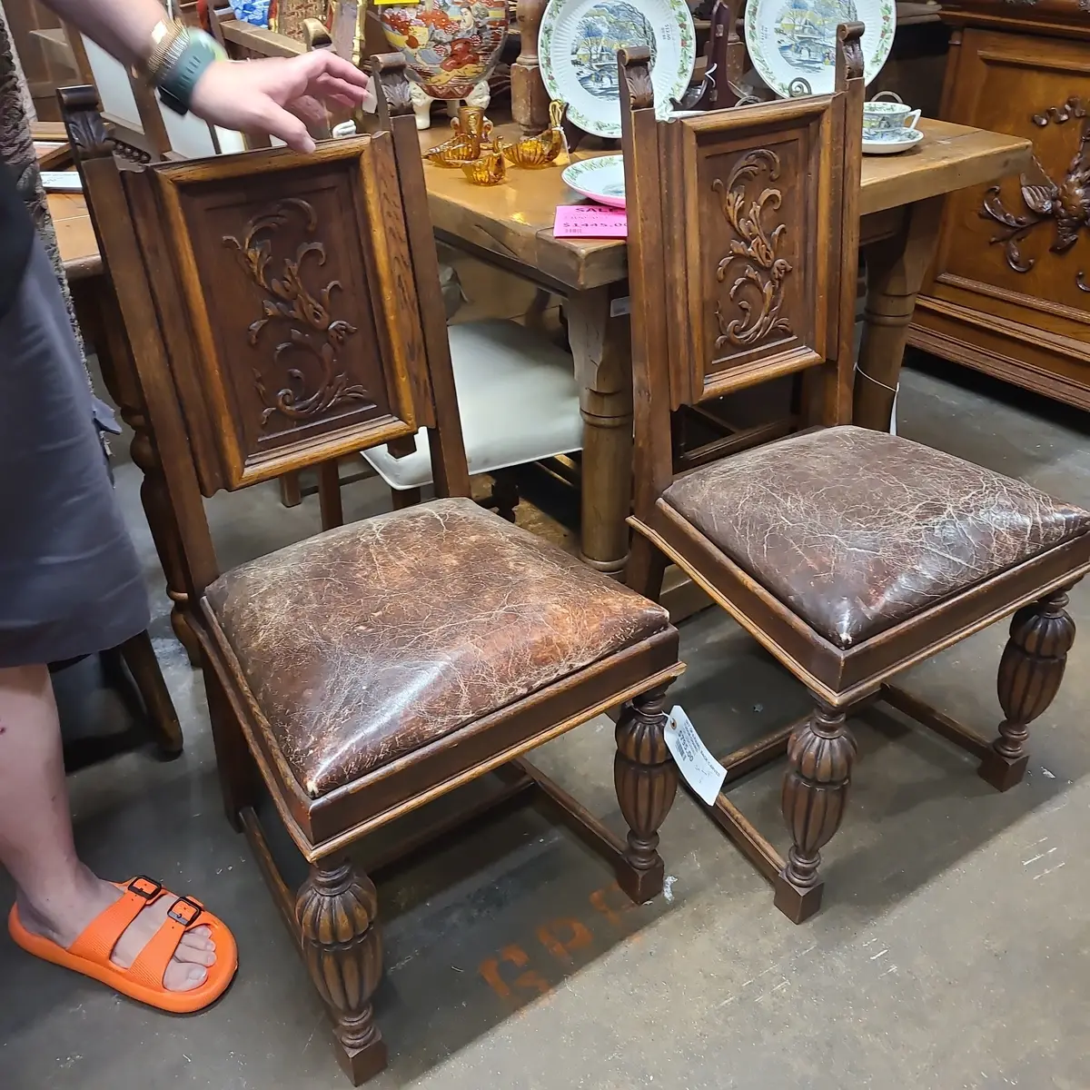 Set Of 6 Panel Back Carved Tudor Chairs 1
