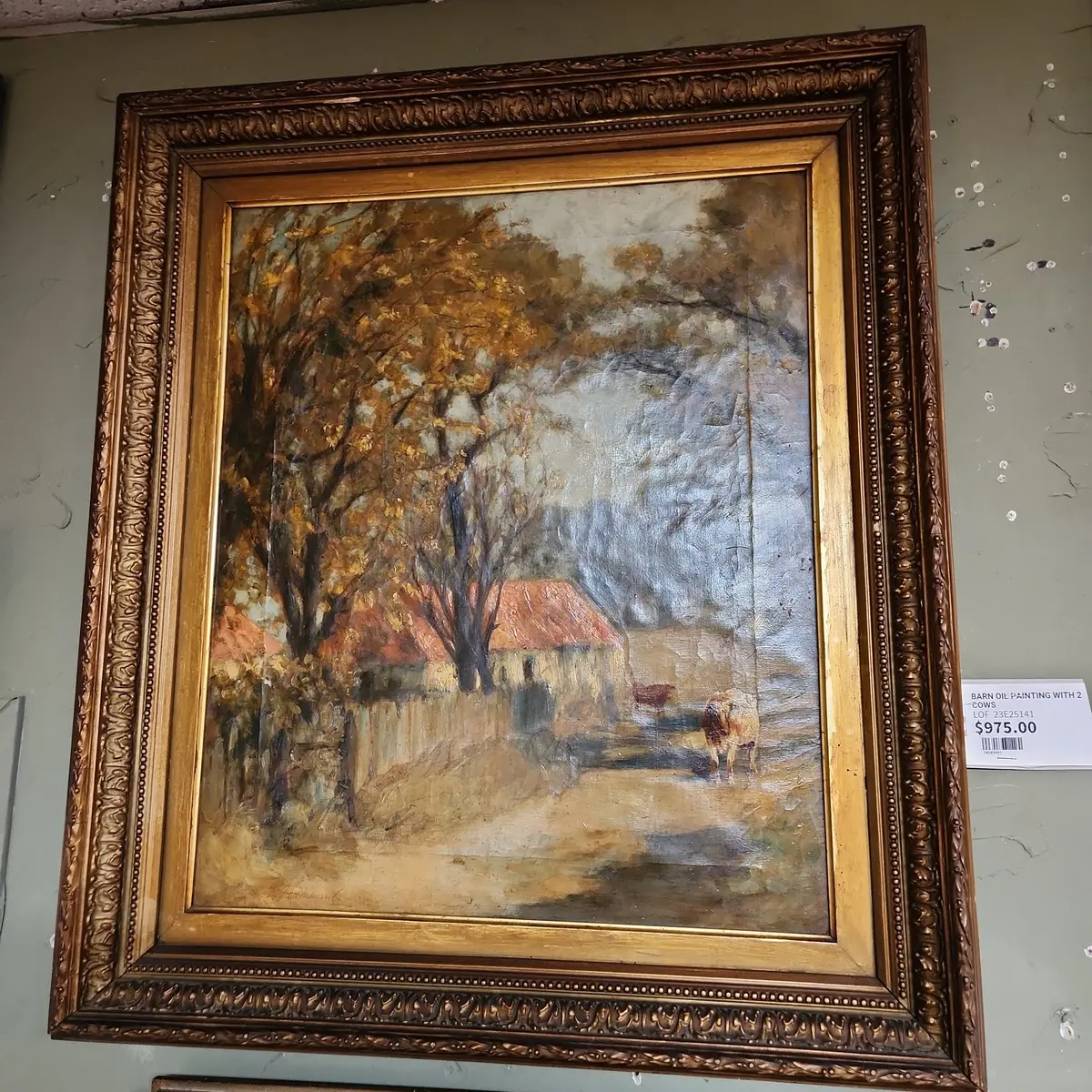 Barn Oil Painting With 2 Cows 1