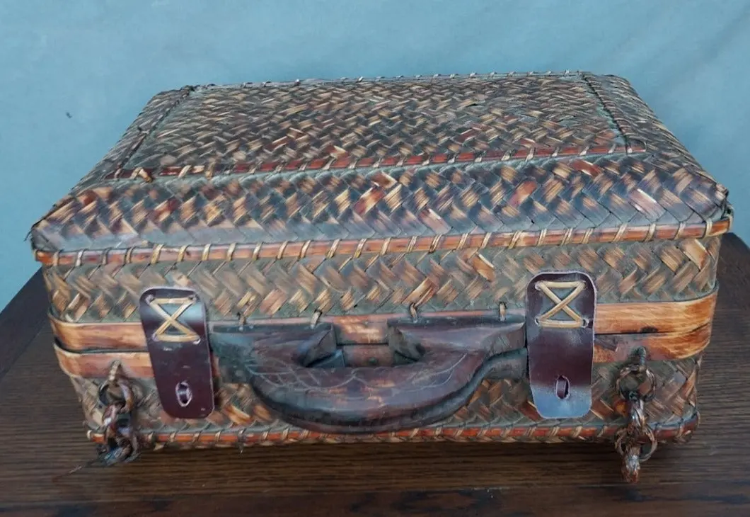 Small Chinese Woven Case With Leather Hasps 1