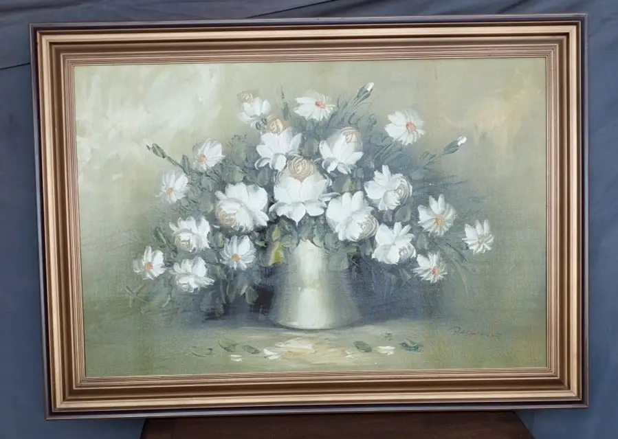 Midcentury Floral Oil Painting On Canvas Signed Pasanault 1