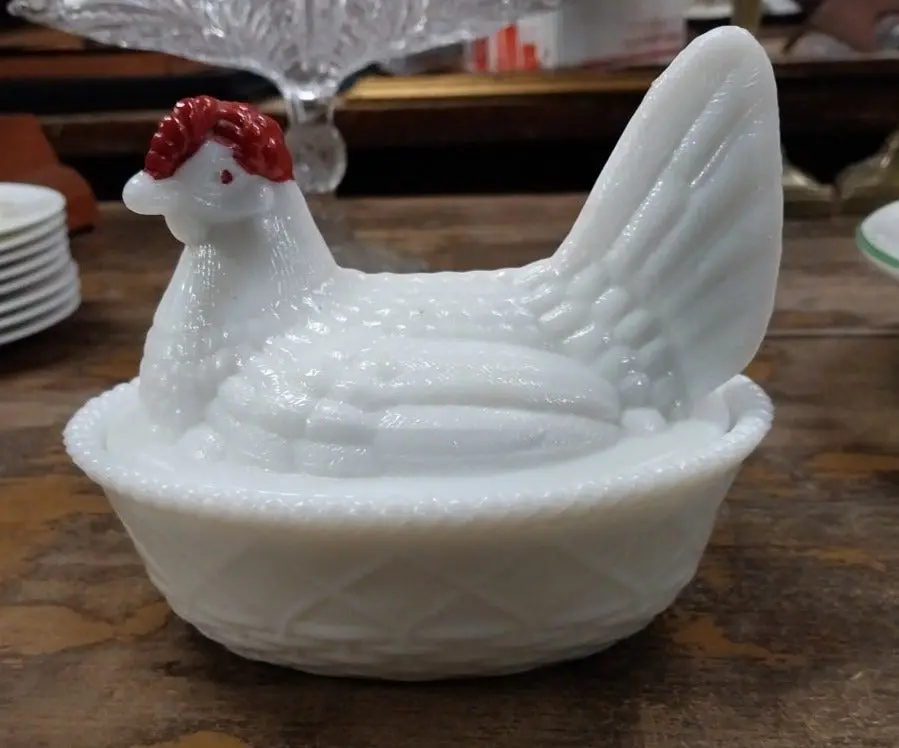 Nested Milk Glass Hen Topper 1