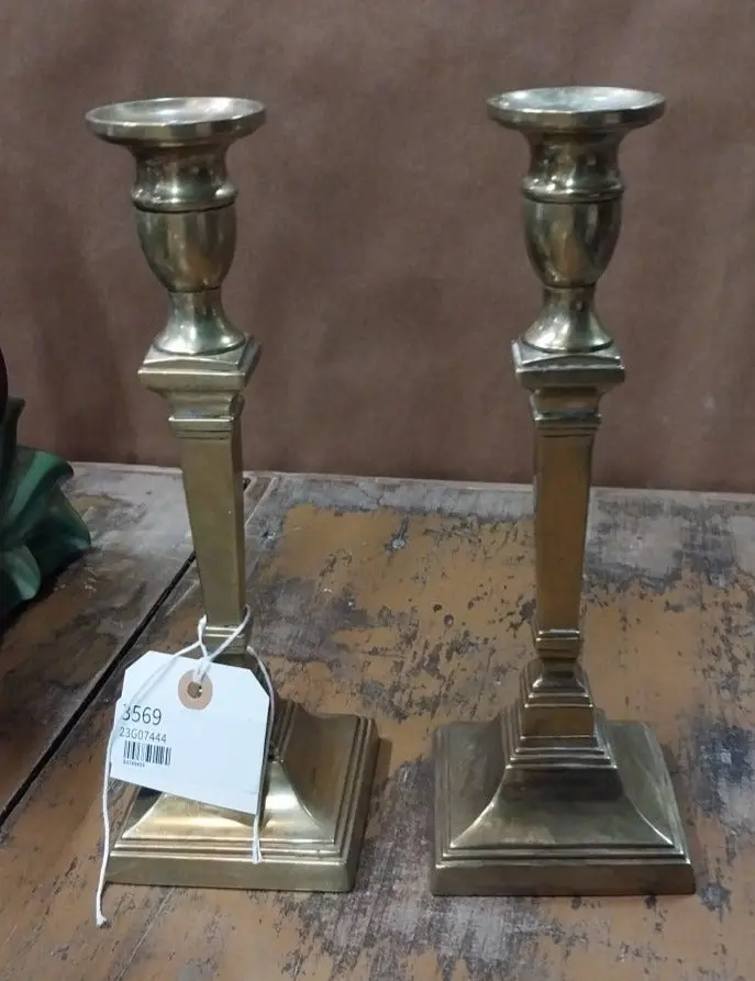 Pair Of Square Base Brass Candle Stands 1