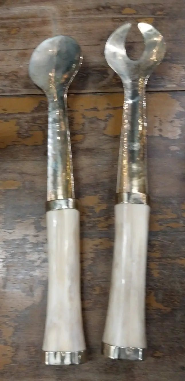 Bone Handled Salad Serving Fork And Spoon 1