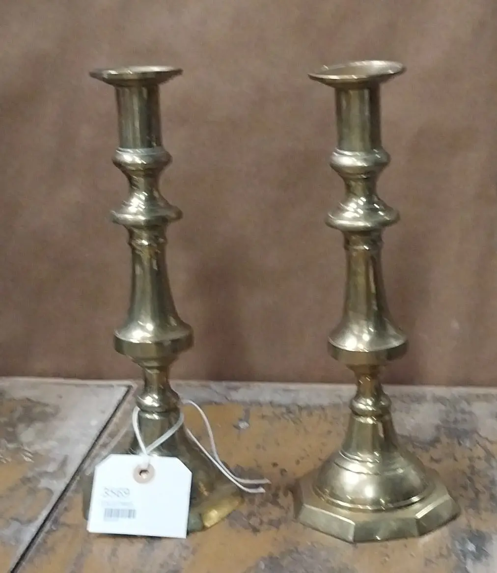 Pair Of Octagon Base Brass Candle Stands 1