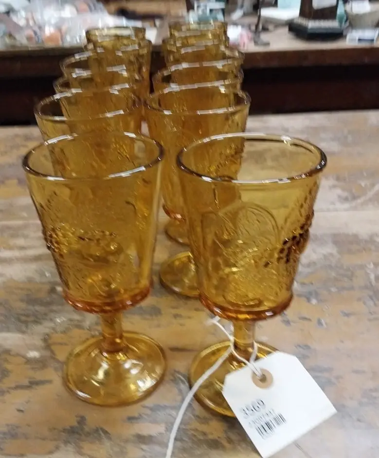 Set Of 12 Amber Stemmed Goblets 1