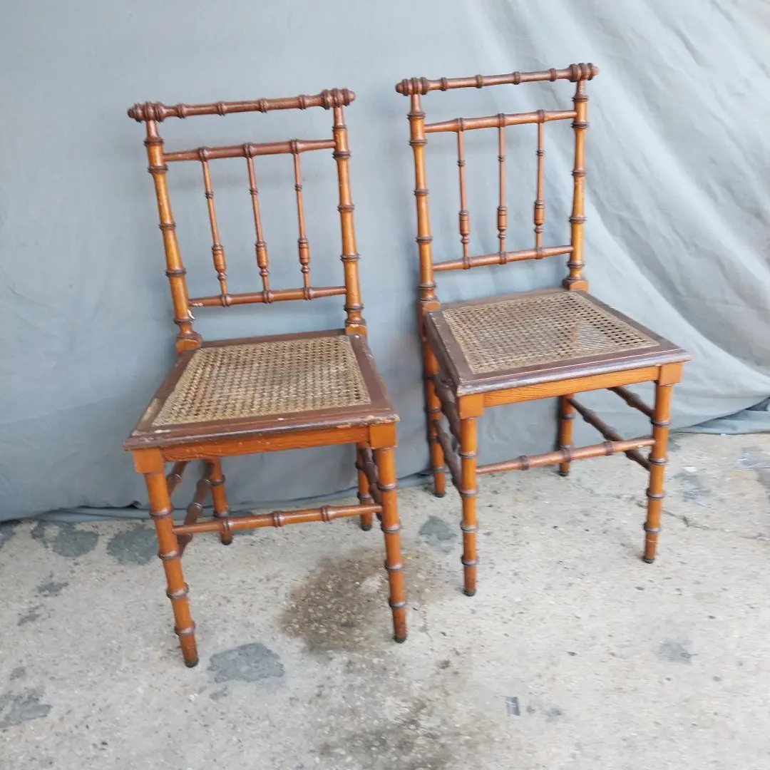 Pair Of Petite Faux Bamboo Chairs 1