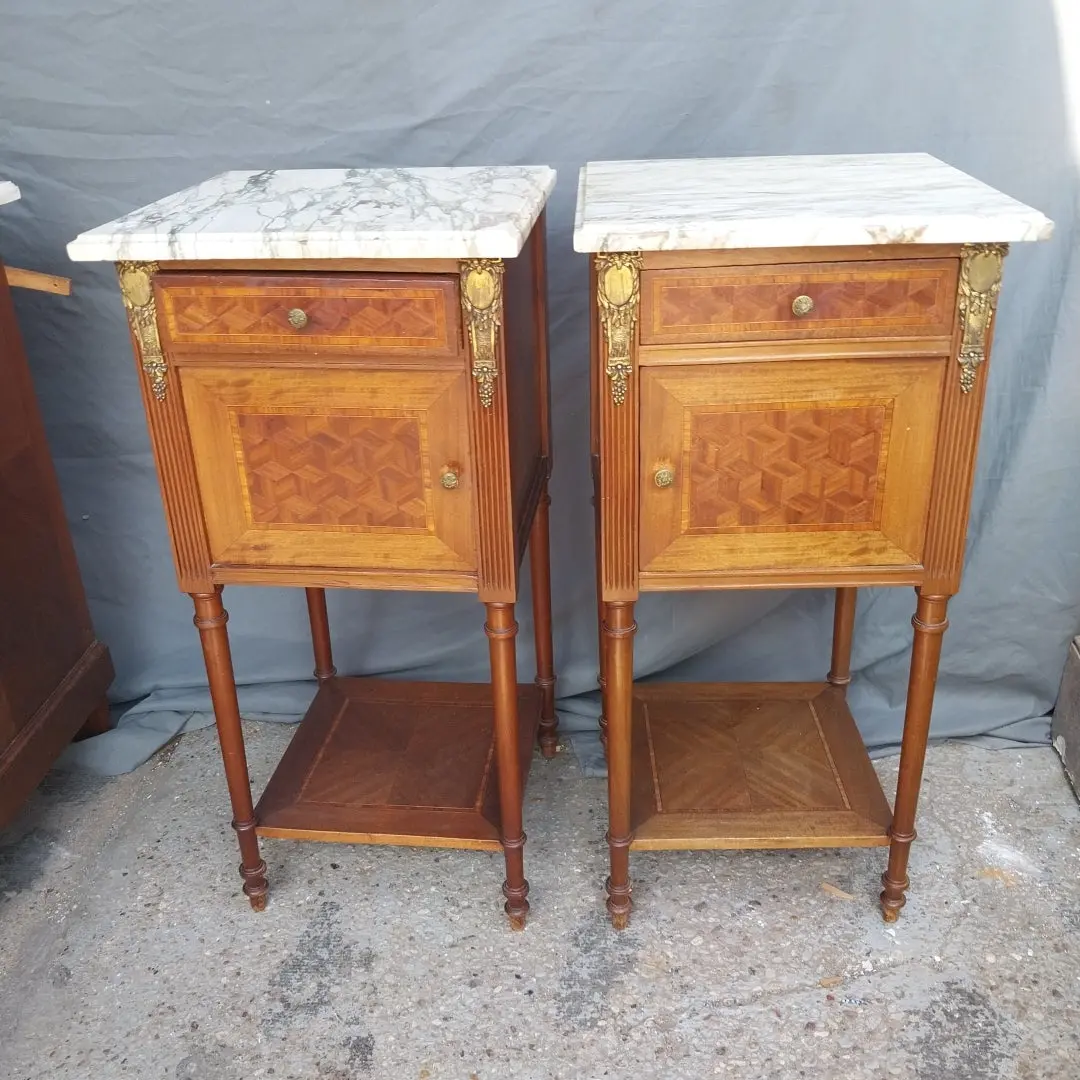 Pair Of Inlaid Marble Top Night Stands 1