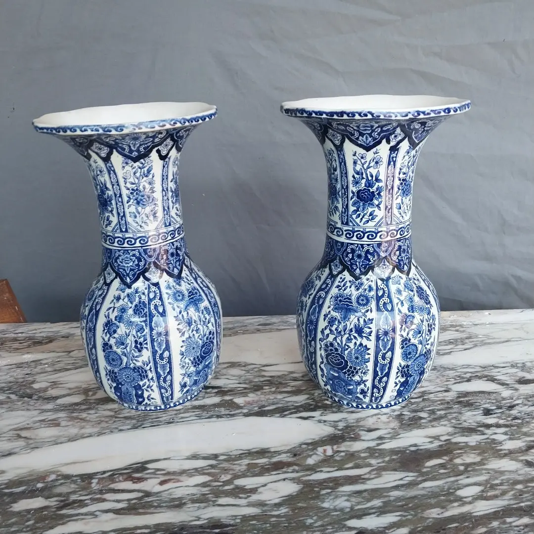 Pair Of Delft Flared Vases 1