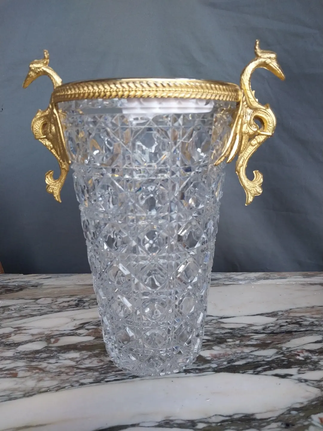 Val San Lambert Cyrstal Vase With Birds 1
