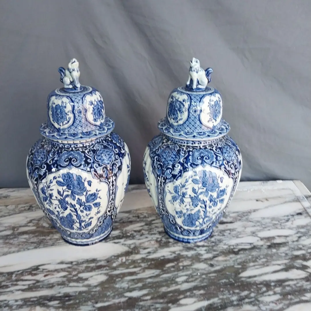 Pair Of Medium Delft Ginger Jars 1