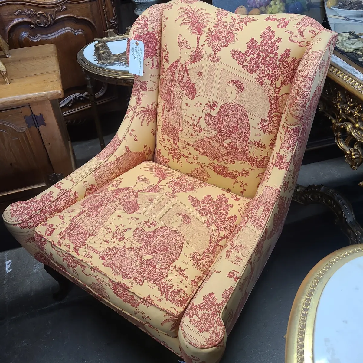 Queen Anne Armchair With Thibaut Oriental Motif  Upholstery 1