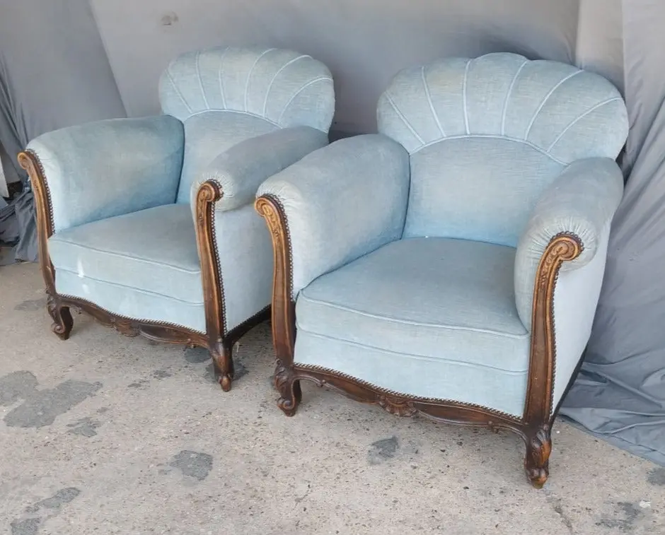 Pair Of Blue Upholstered Louis Xv Style  Club Chairs 1